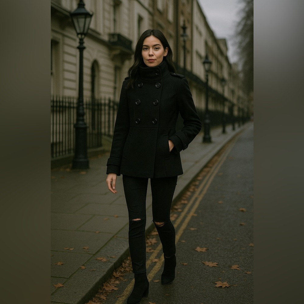 NWOT Vintage GAP Black Double-Breasted Wool Coat.